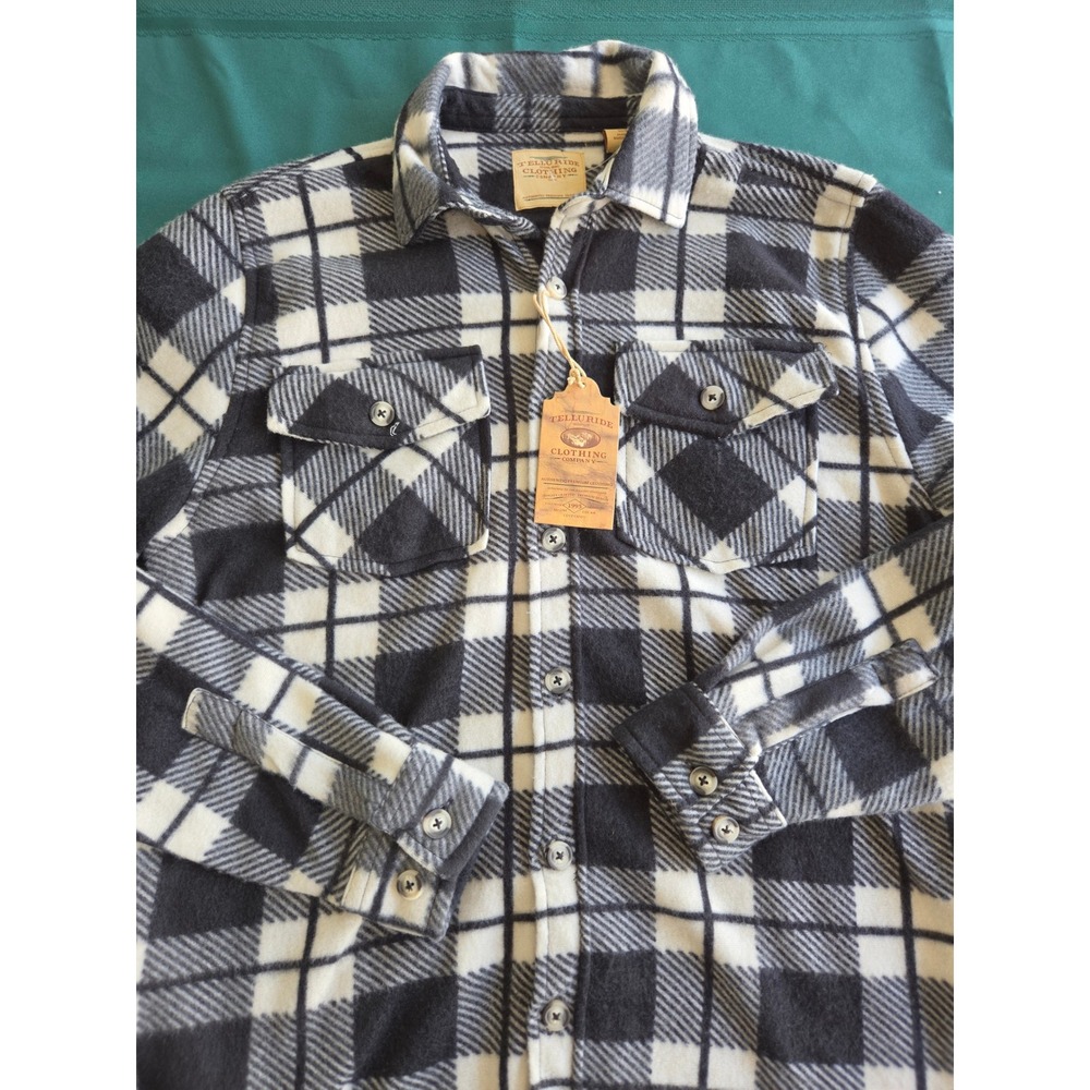 Telluride Clothing Co Mens Medium Fleece Plaid Button Down Shirt Black White NWT